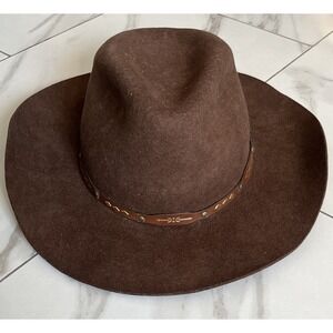 Vintage Brown Western Cowboy Hat 3X Wool‎ Blend Wide Brim Leather Band Size 7